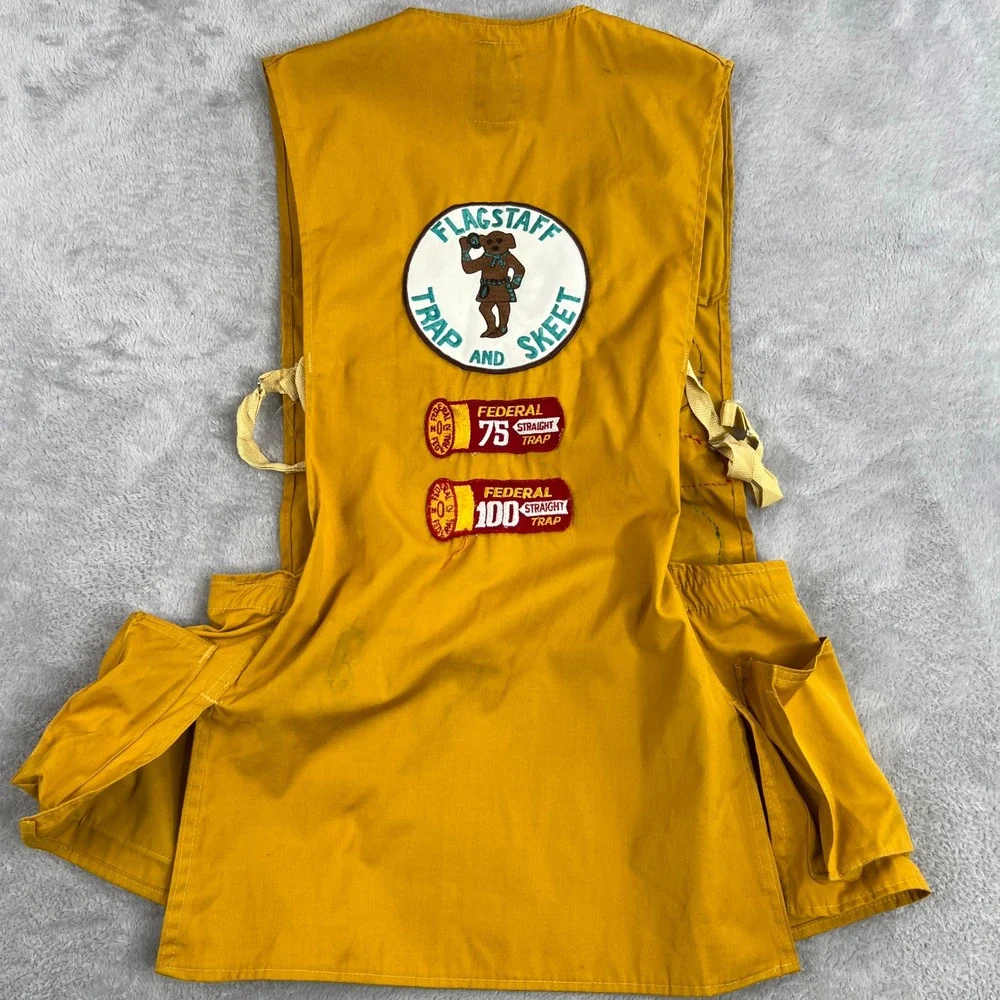 Bob Allen Vintage Patched Shooting Vest M Yellow Men Trap Skeet Gorpcore Hunting - Picture 8 of 13